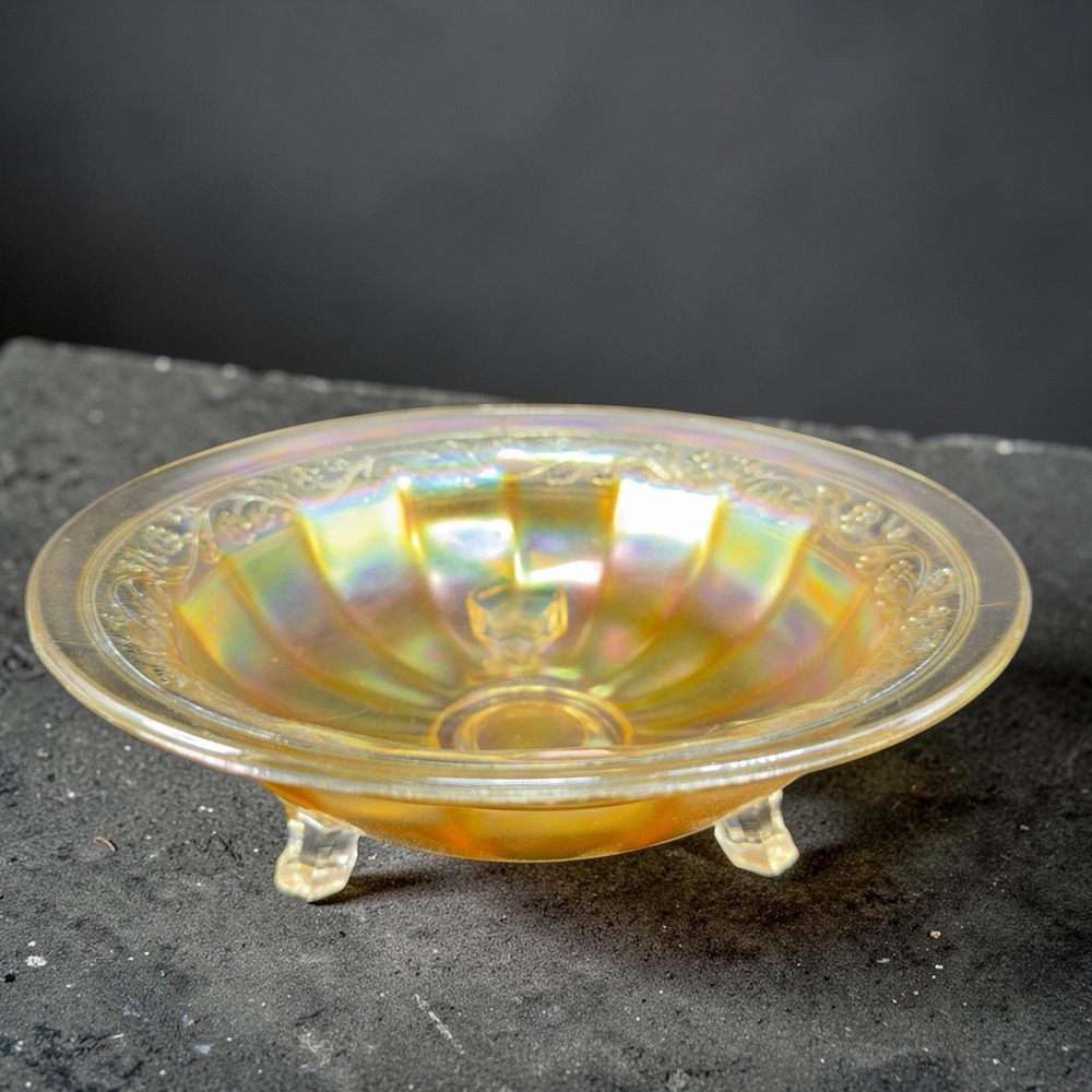 Vintage‎ Imperial Glass Carnival Marigold Footed Dish Bowl 9inch Centerpiece VTG